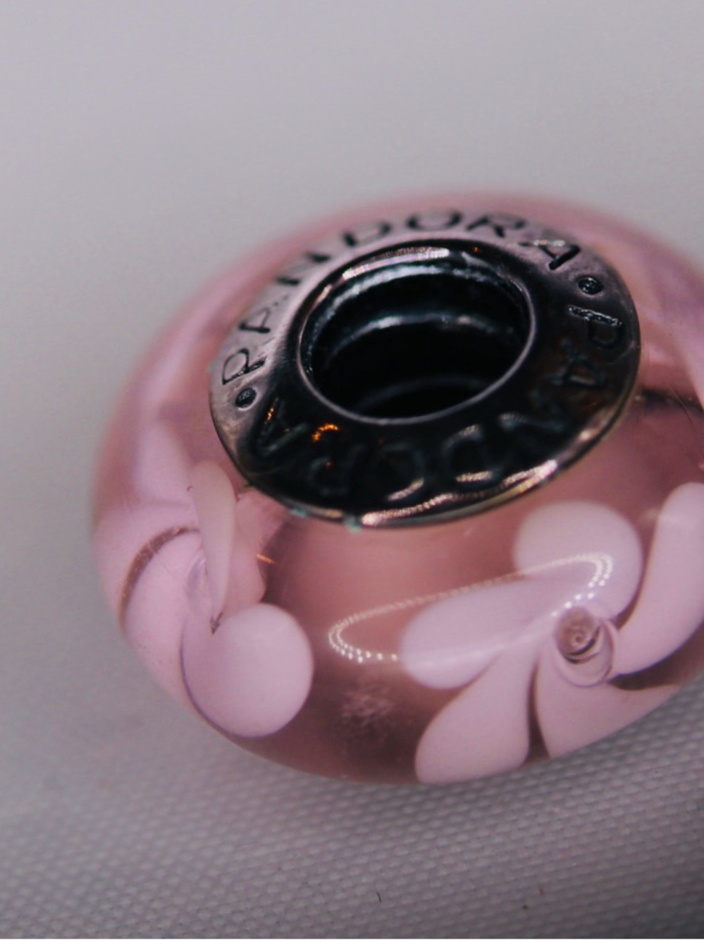 Pandora Pink & White Floral Murano Glass Charm Silver S925 ALE | Retired | Nwot